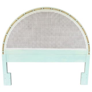 1970s Parcel Gilt Faux Bamboo Arched Queen Headboard - Newly Painted For Sale