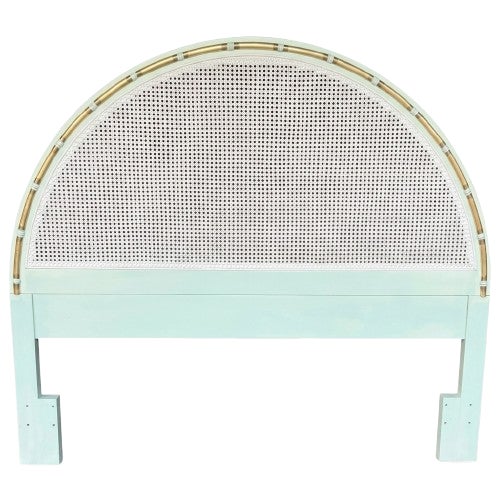 1970s Parcel Gilt Faux Bamboo Arched Queen Headboard - Newly Painted For Sale