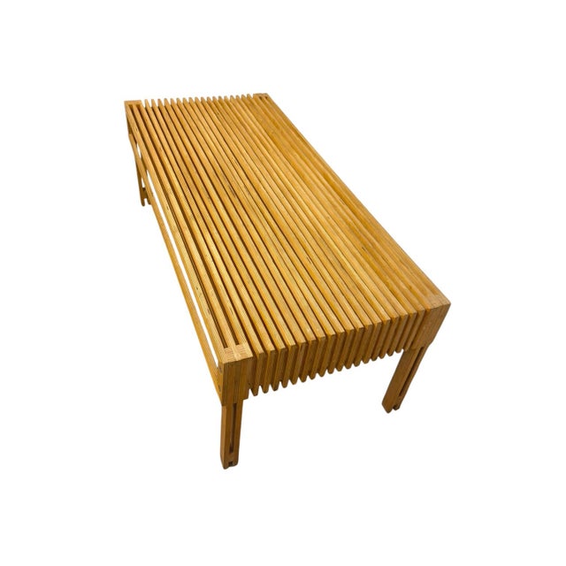 Wood Mid-Century Modern Architect Style Layered Plywood Slat Coffee Table With Built-in Storage For Sale - Image 7 of 7