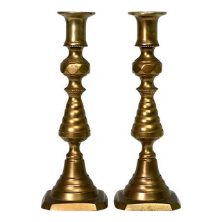 Antique 19th Century English Bronze 'Push-Up' Candlesticks, a Pair For Sale