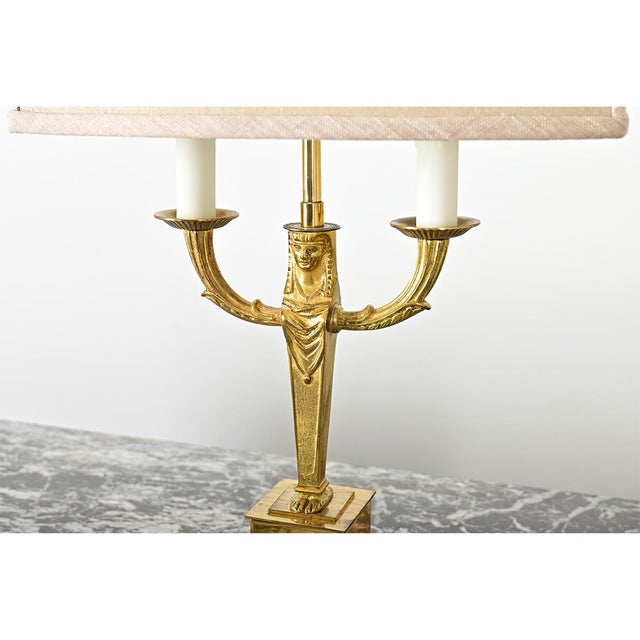 Early 20th Century French Vintage Empire Brass Double Arm Table Lamp For Sale In Baton Rouge - Image 6 of 9