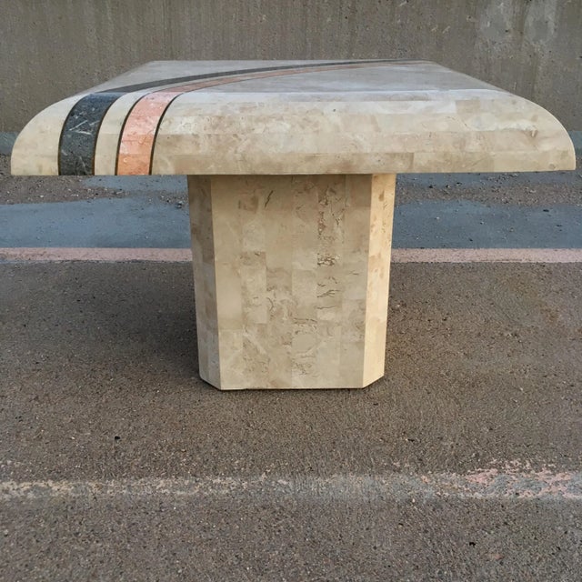 Mid-Century Modern Postmodern Pedestal End Table With Brass & Marble Inlay Manner of Robert Marcius for Casa Bique For Sale - Image 3 of 13