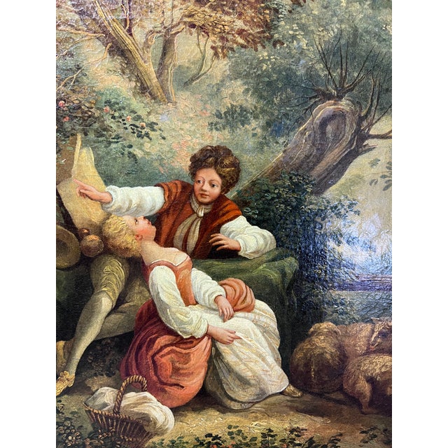 19th Century Antique Oil Painting Romantic Pastoral Scene 19th Century French Classical Art For Sale - Image 5 of 12