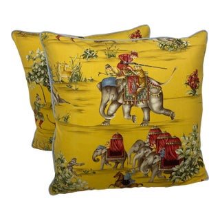 Fabricut Yellow Elephant and Monkey Pillows - Pair For Sale