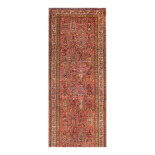 1890s Red Paisley Rustic Antique N.w. Persian Rug 3' X 13' Handknotted Wool Carpet For Sale