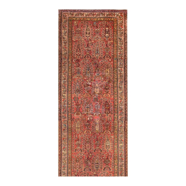 1890s Red Paisley Rustic Antique N.w. Persian Rug 3' X 13' Handknotted Wool Carpet For Sale