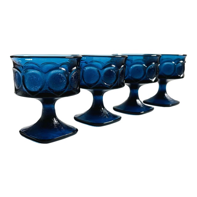 Noritake Spotlight Blue Coupe Glasses - Set of 4 For Sale