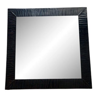 Vintage Shanxi Province Black Linen Wrapped Square Mirror For Sale