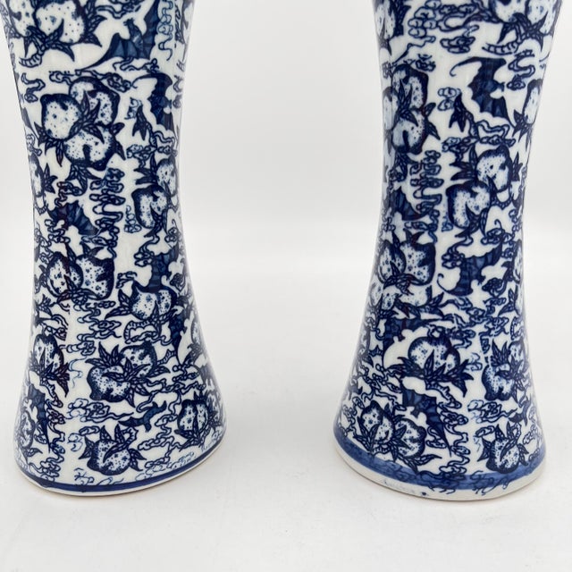 Vintage Chinoiserie Blue and White Tall Slender Dragon Vases - A Pair For Sale - Image 4 of 9