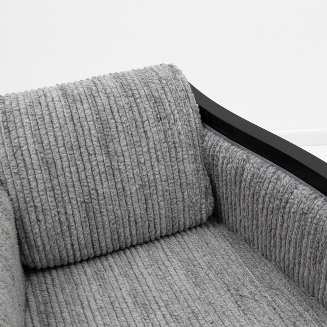 Black Italian Art Deco Style Chairs in Black Lacquered Wood and Ribbed Velvet, 1970, Set of 2 For Sale - Image 8 of 9