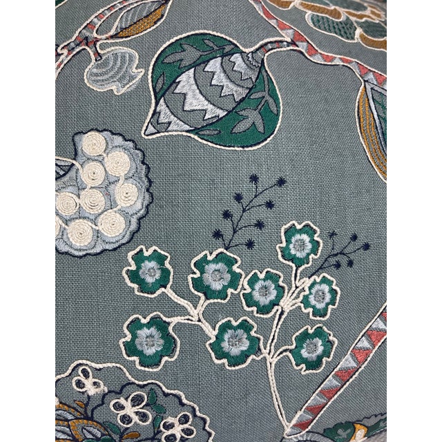 Transitional Embroidered Floral in Blue 22" Pillows-A Pair For Sale - Image 3 of 3