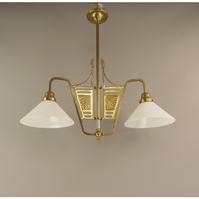 Metal French Chandelier in Brass with Opal Glass Shade, 1890s For Sale - Image 7 of 7