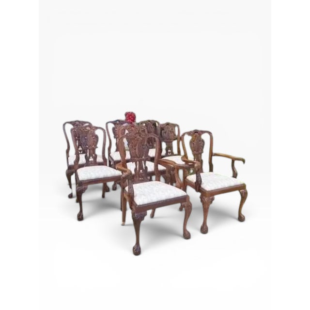 Chippendale Set of 8 Hand-Carved Phoenix Back Chippendale Dining Chairs — Mahogany, Ball & Claw — Mid Century Revival For Sale - Image 3 of 18