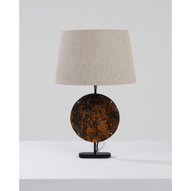 Antique French Metal Sign Table Lamp For Sale - Image 4 of 11
