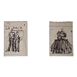 Gabriele Galantara, La Paix, Peace, Mixed Media Drawings, 1907, Set of 2 For Sale