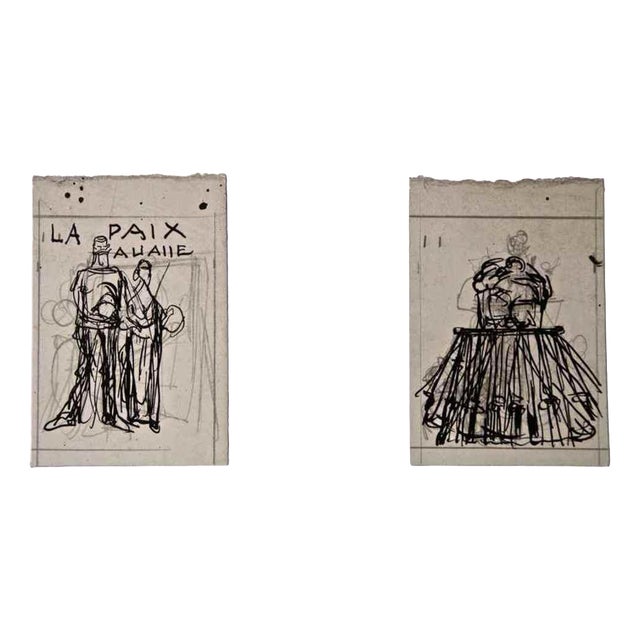 Gabriele Galantara, La Paix, Peace, Mixed Media Drawings, 1907, Set of 2 For Sale