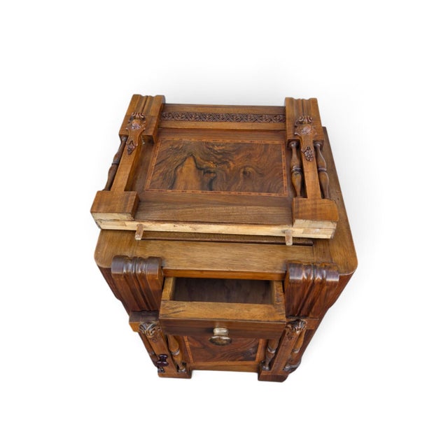 Wood Pair of 1930 Walnut Nightstand American Art Deco Bedside Cabinet Refurbished For Sale - Image 7 of 18