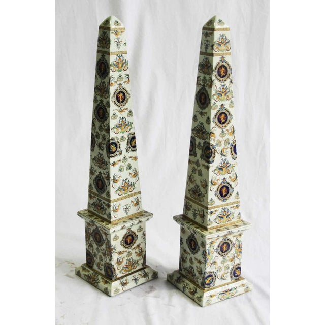 20th Century Italian Obelisks in Hand-Painted Porcelain, Set of 2 For Sale - Image 4 of 7