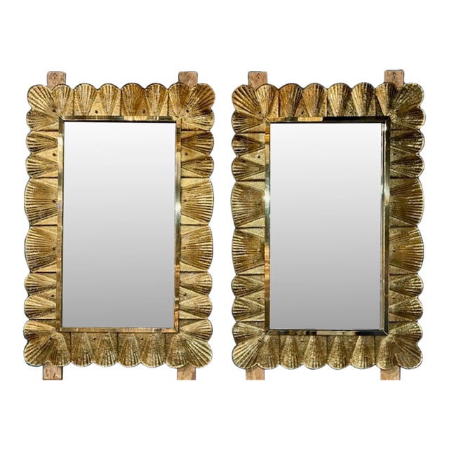 Pair of Murano Gold Shell Form Mirrors For Sale