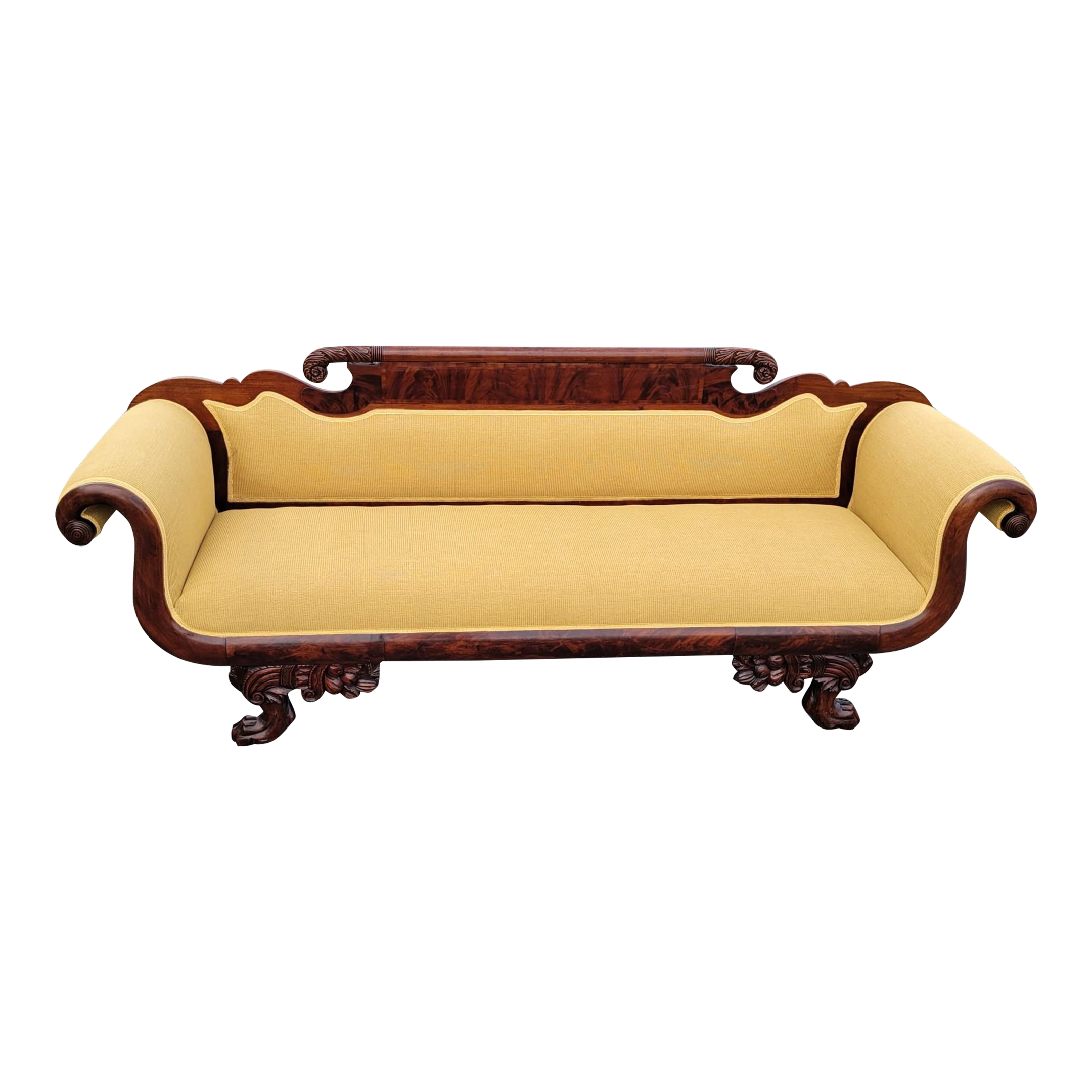 Antique 19th Century American Empire Mahogany Sofa Settee-Hand-Carved  Upholstered, image size:2160x2160