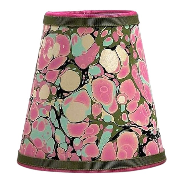 Pink and Olive Marbled Paper Chandelier Shade - 4”x6”x6” For Sale