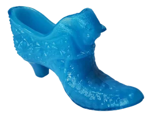 Mid Century Le Smith Blue Milk Glass Cat Head Slipper Bud Vase