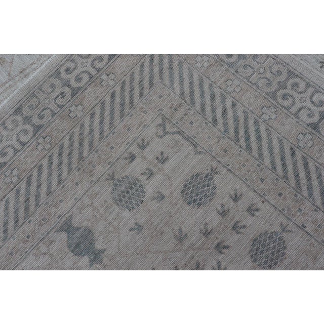 Modern Tribal Khotan Rug in Shades of Cream, Tan, and Light Teal For Sale - Image 12 of 13