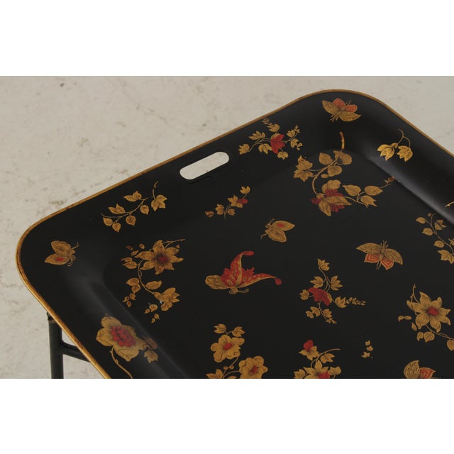 1980s Black & Gold Toleware Tray Top Table For Sale - Image 5 of 17