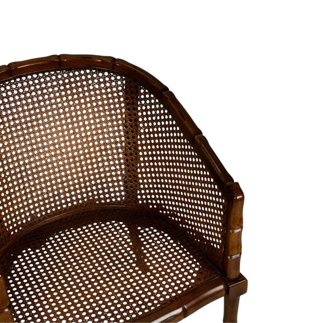 Pair Vintage Faux Bamboo Cane Barrel Chairs Hollywood Regency For Sale - Image 10 of 18