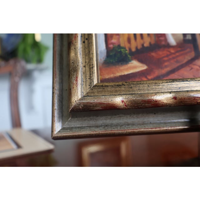 Vintage Roger Merkel Signed Cobblestone Street Oil Painting—Gilt Framed For Sale - Image 12 of 15