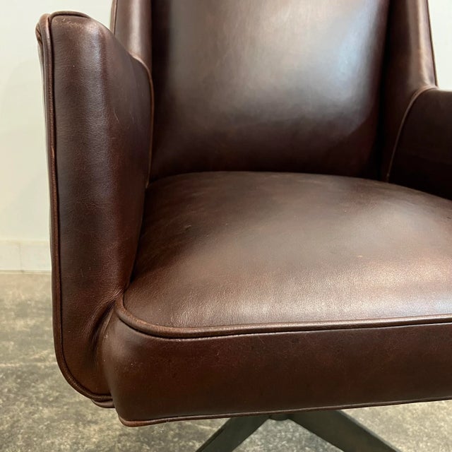 Restored Mid Century Brown Leather Office Chair on Wheels Wheels Milo ...