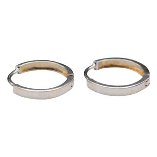 The Olsens: Classic 14 Karat White Gold Solid Huggies, 2 Pieces For Sale