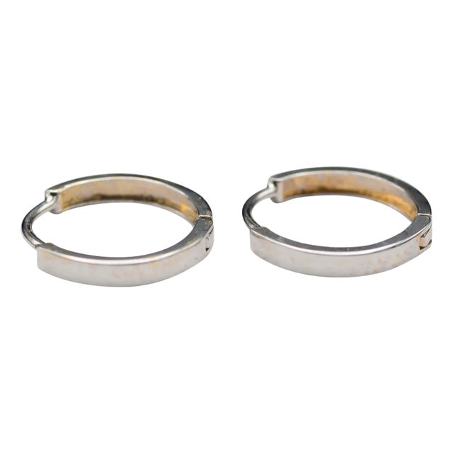 The Olsens: Classic 14 Karat White Gold Solid Huggies, 2 Pieces For Sale