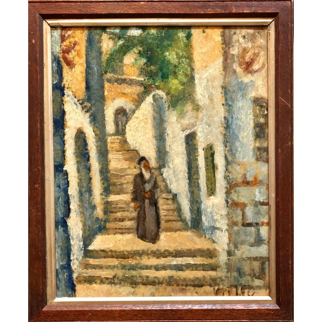 Mid 20th Century Arieh Allweil, Rabbi in Jerusalem Modernist Israeli Judaica Oil Painting For Sale - Image 5 of 5