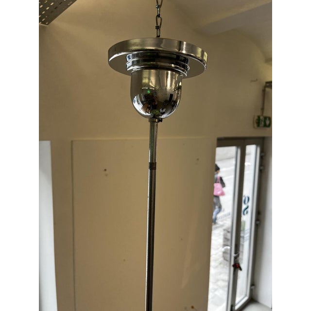 1960s Chrome Ceiling Lamp with Green Glass Shade, 1960s For Sale - Image 5 of 8