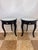 Pair of glamorous black lacquer round side tables from an oceanfront penthouse in Boca Raton. Each table has a round...