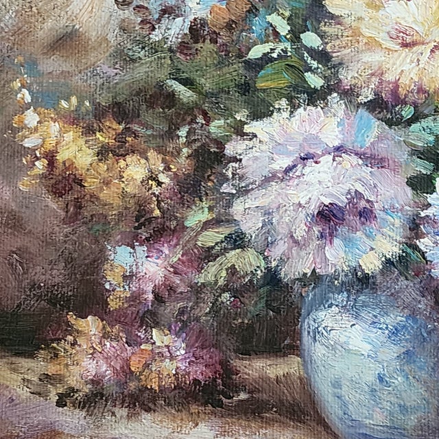 Sky Blue Early 20th Century Walter Adams Signed Original Framed Oil on Board Still Life Painting For Sale - Image 8 of 12