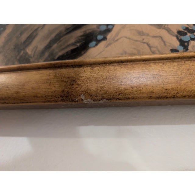 Large Chinoiserie Style Hand-Painted Panel on Wood With Birds & Bamboo For Sale - Image 9 of 11