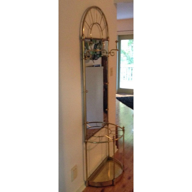 Vintage Solid Brass Hall Tree with Mirror and Umbrella Cane Stand For Sale - Image 4 of 6