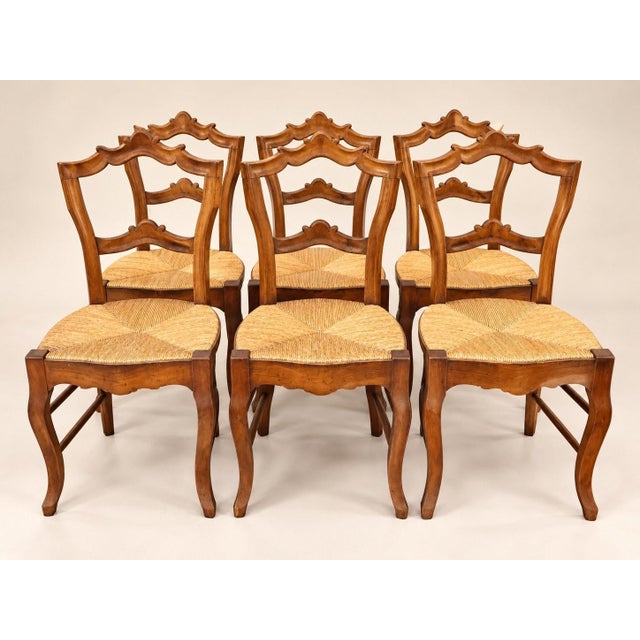 Brown Louis Philippe Chairs with Carved Backs and Rush-Seated Straw Seats, 1890s, Set of 6 For Sale - Image 8 of 8