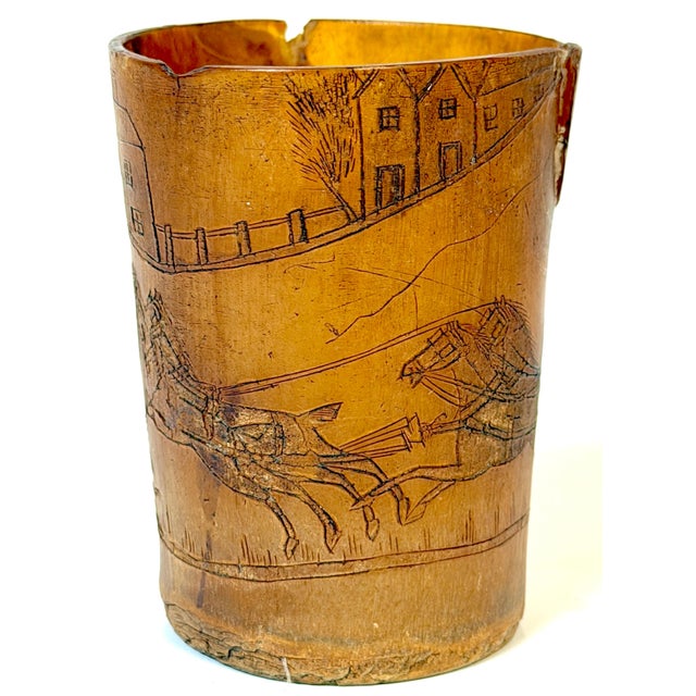 English Georgian Satirical Cow Horn Beaker Royal Coach Attacked Heraldic Lion For Sale - Image 11 of 18