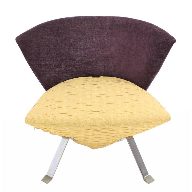 Metal Pair of Saporiti Italian Mid Century Modern Fan Back Two Tone Lounge Chairs MINT For Sale - Image 7 of 7