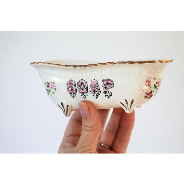 Farmhouse Vintage Floral Ceramic Bathtub Soap Dish For Sale - Image 3 of 12
