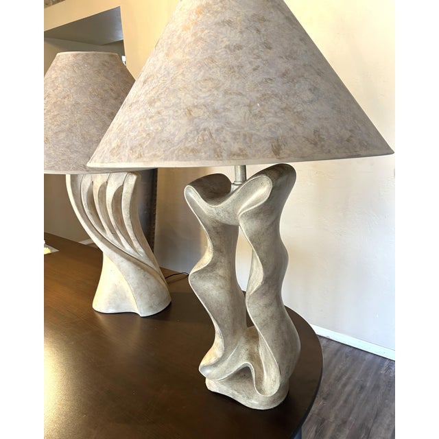 Mid Century Modern Lamps (pair) Neutral Color 32" tall so they are tall Table lamps These lamps are unique and beautiful!...