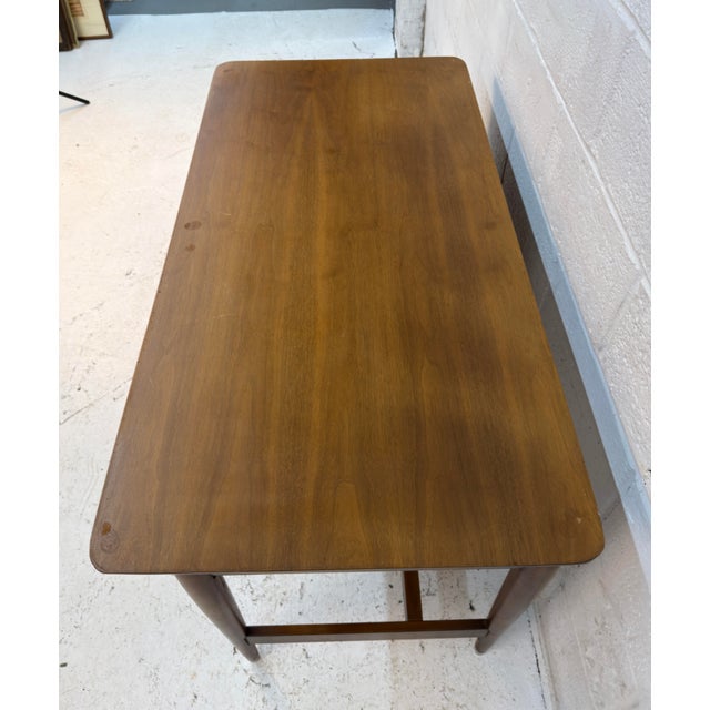 Brass Vintage Walnut Desk Attributed to Mainline for Hooker Furniture For Sale - Image 8 of 16