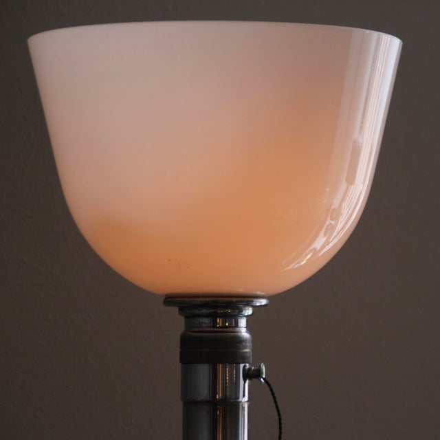 Silver Art Deco French Metal and Opaline Glass Table Lamp from Mazda, 1930s For Sale - Image 8 of 11