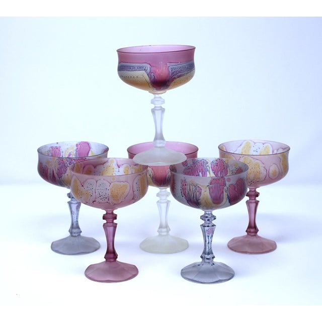 Glass Vintage Jerusalem Simron Champagne Glass Coupes - Set of 6 For Sale - Image 7 of 9