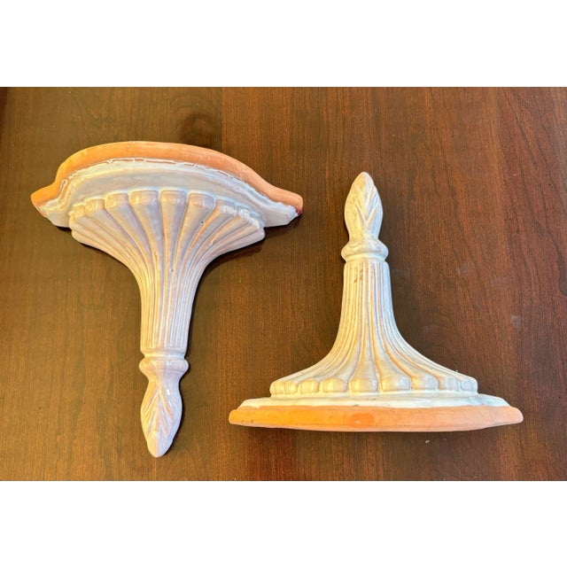 Vintage Glazed Terracotta Fluted Corinthian Wall Sconces- a Pair For Sale - Image 4 of 10