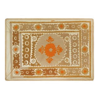 Rustic Brown & Orange Suzani Quilt | Authentic Central Asian Textile 3'4'' X 4'6'' For Sale