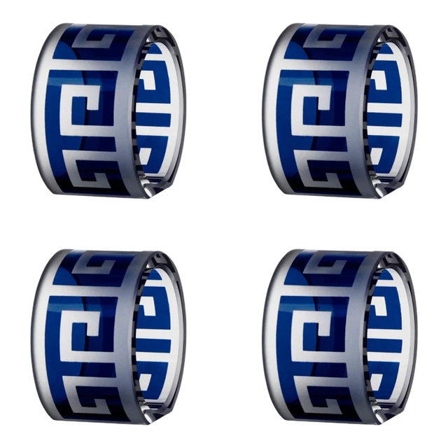 ARTEL Greek Key Napkin Ring, Ink - Set of 4 For Sale